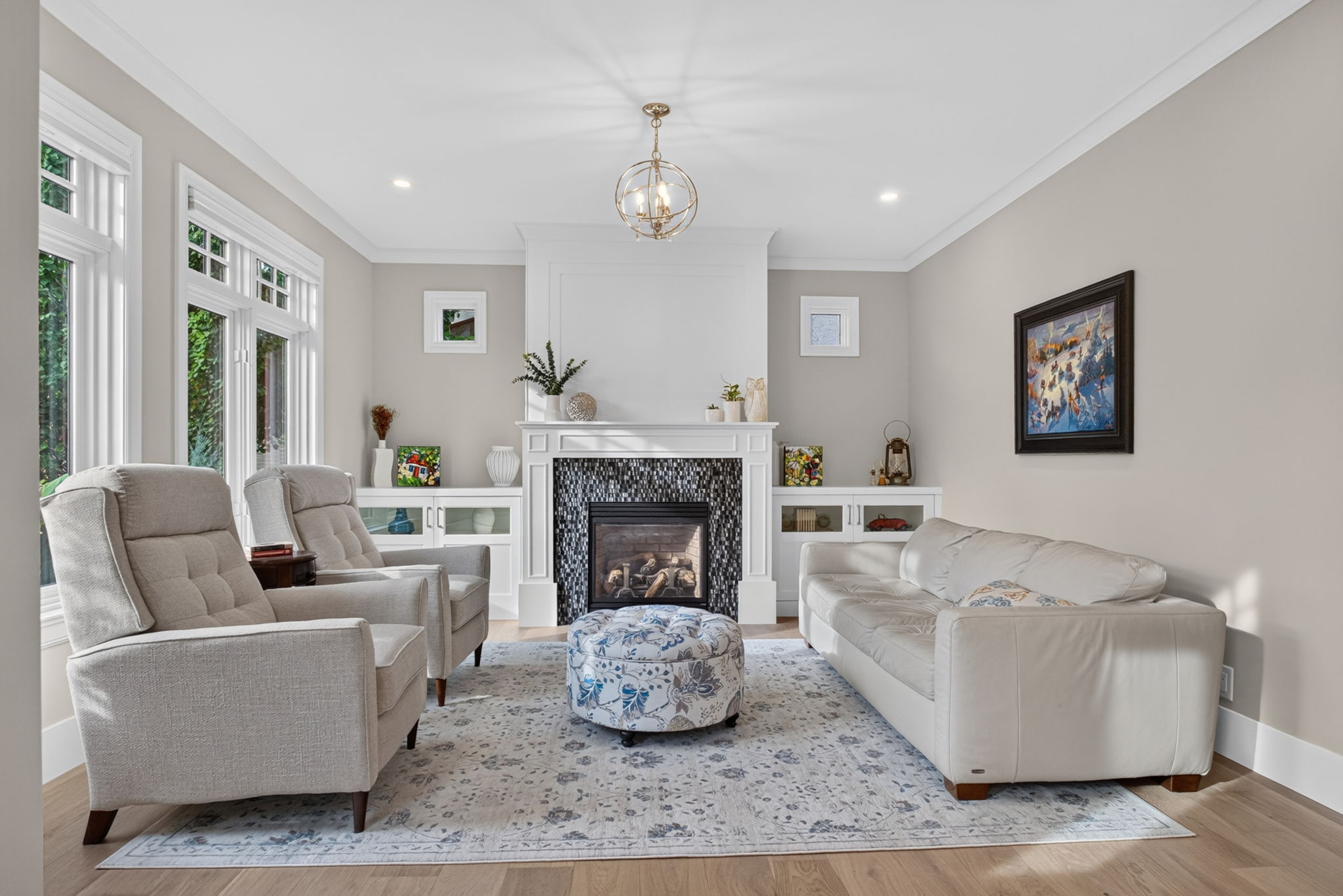 Family room with gas fireplace and built-ins