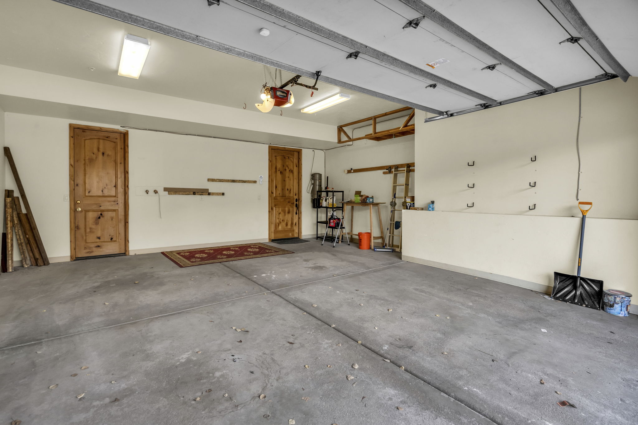 Large 2 car garage with storage