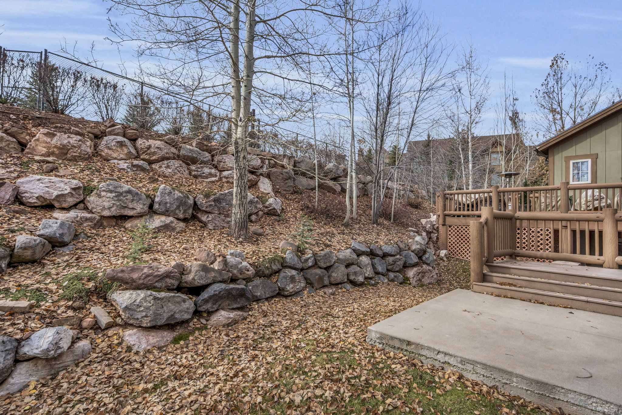 Private rear patio area, view of Pickle Ball courts