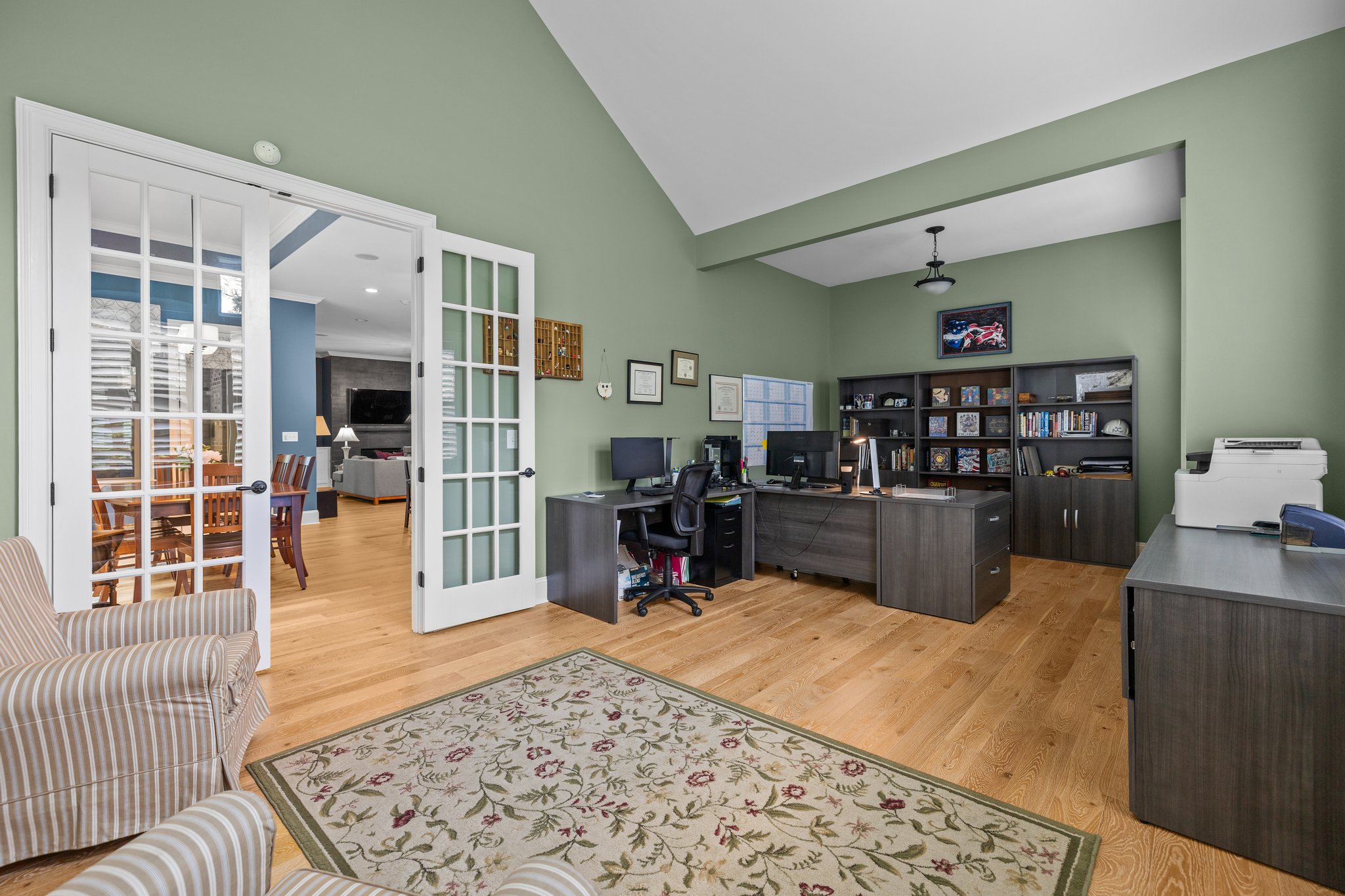 Sunroom - Currently Office  with French Doors and Vaulted Ceiling