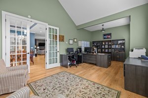 Sunroom - Currently Office  with French Doors and Vaulted Ceiling