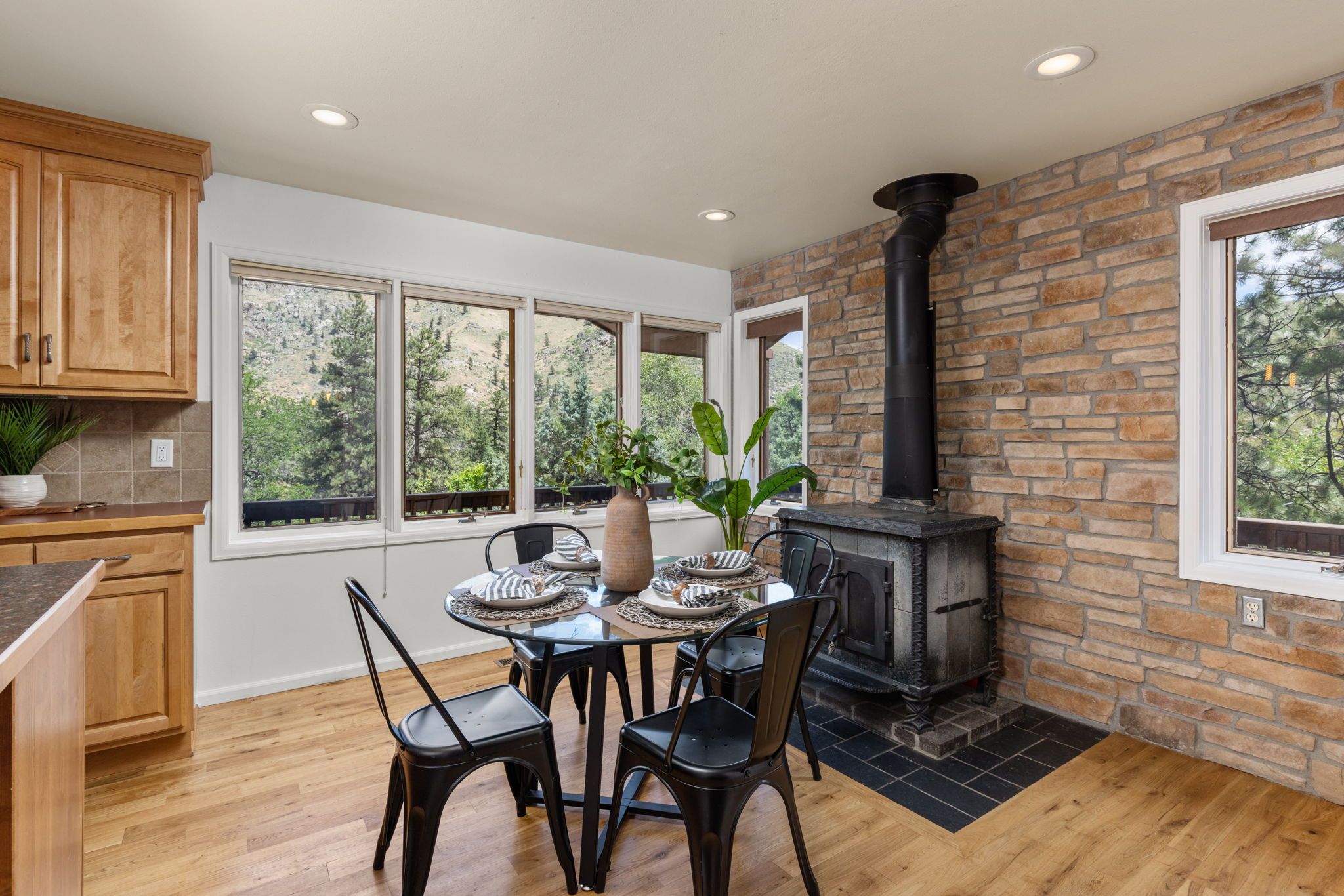 Breakfast Nook with Wood Stove and Views