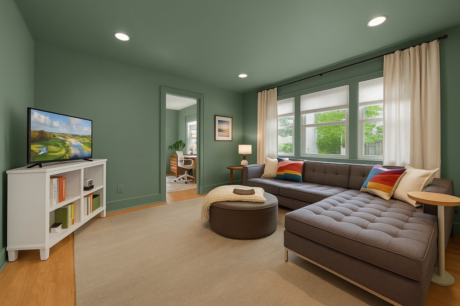 Virtually painted in Benjamin Moore’s 'Rainy Afternoon'—because sometimes, your dream color needs a test run. One of the perks of house hunting today? AI lets you play with the possibilities before picking up a single paintbrush.
