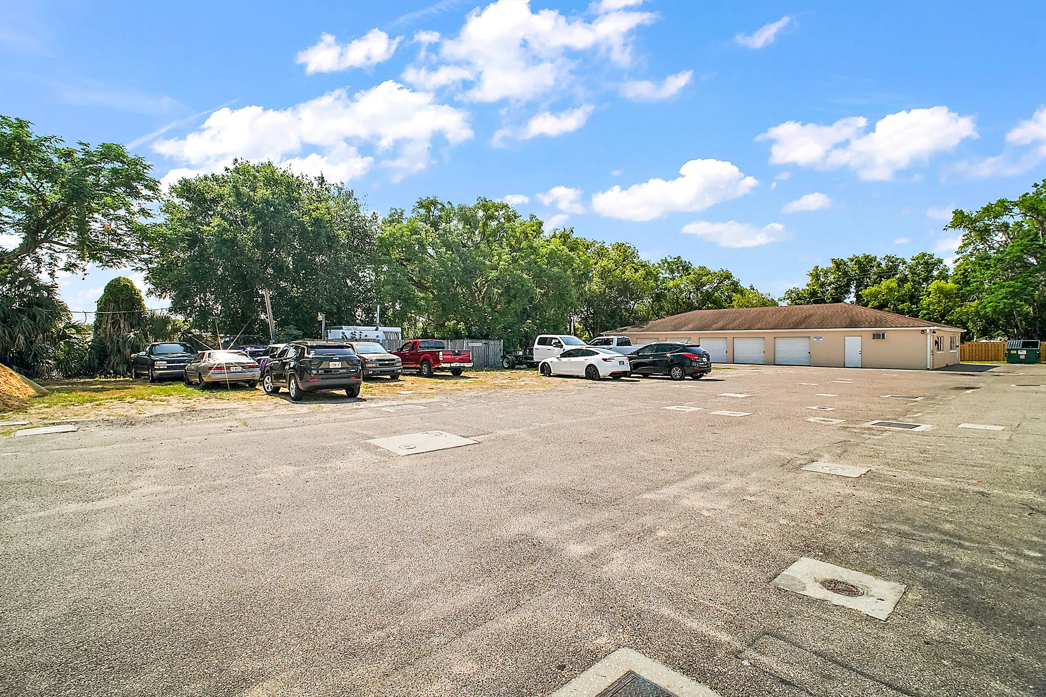 Parking lot and storage building