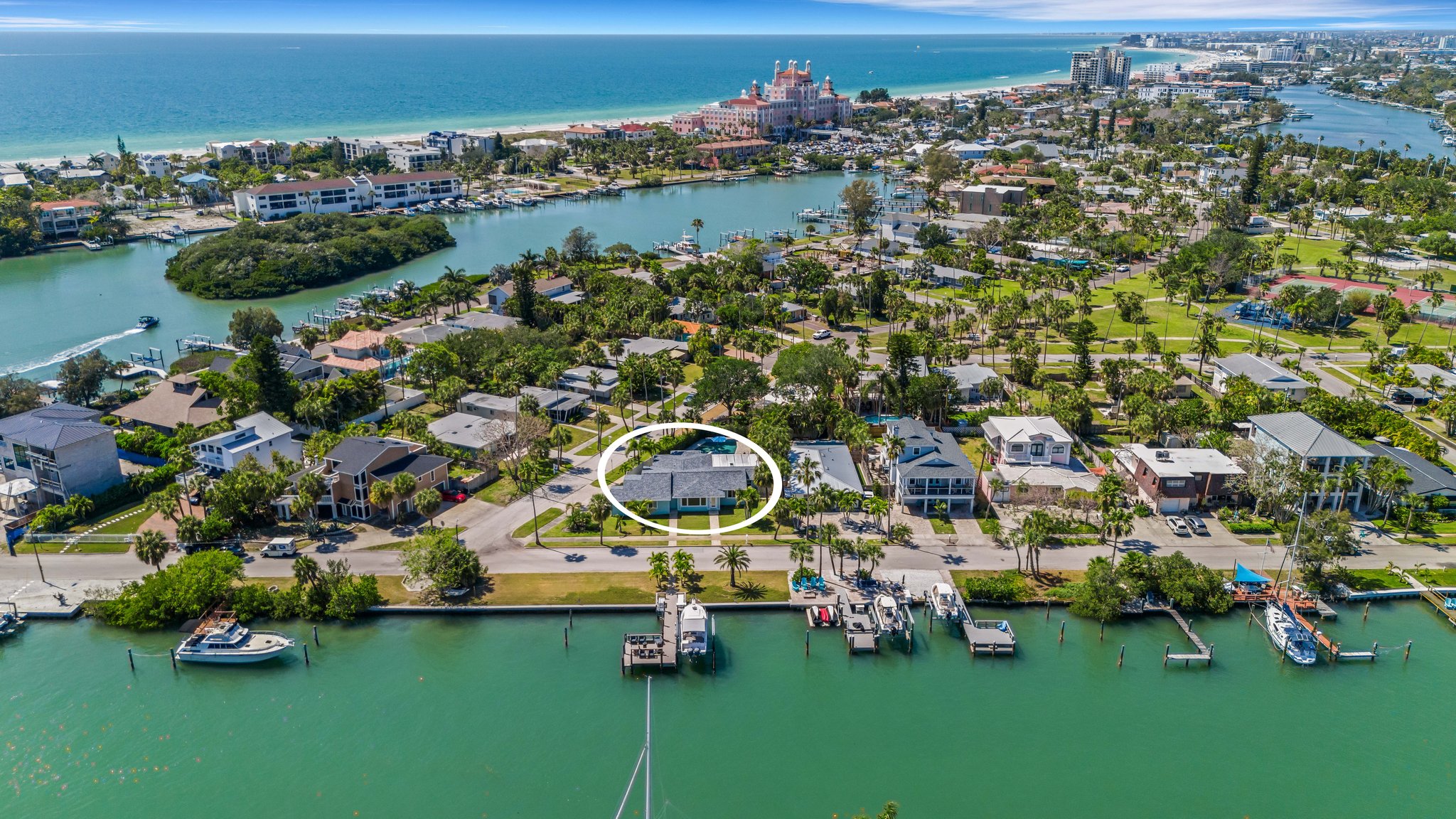 Aerial View of Waterfront Home