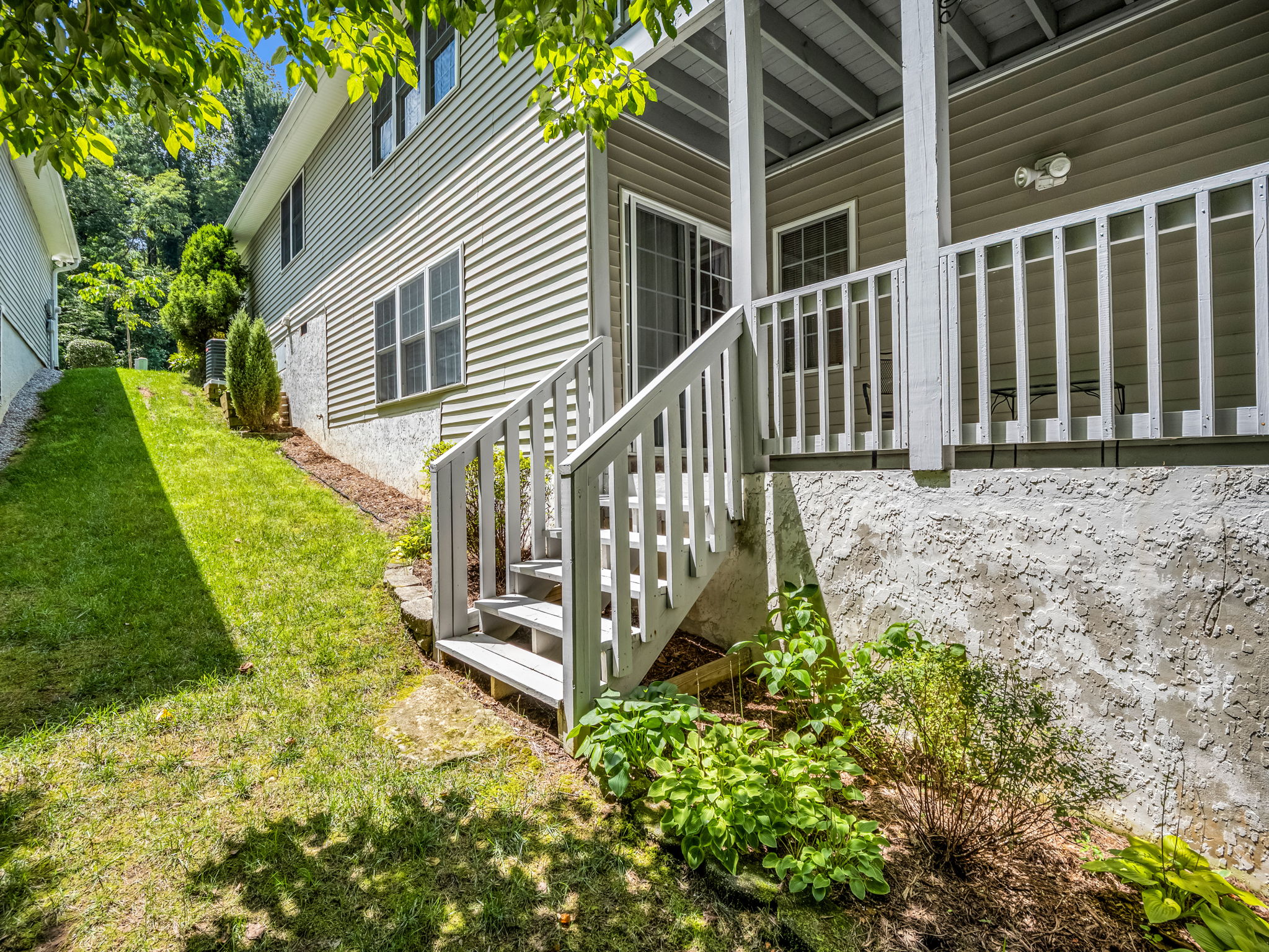 Stairs off covered patio