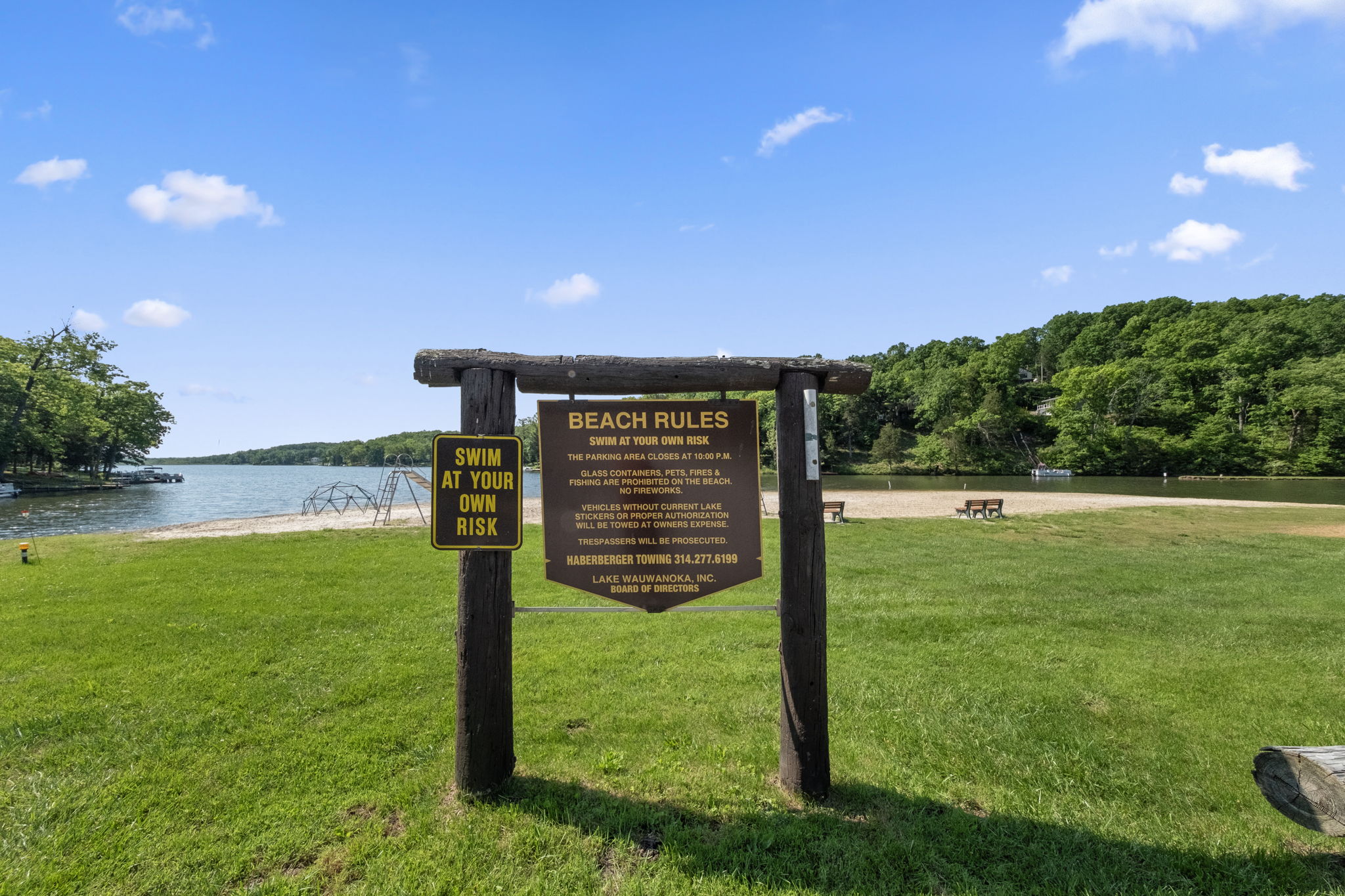 The beach and marina is a hub for community activity for most months of the year with a sand beach and roped swimming area.