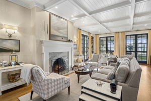 Fireplace & Coffered Ceilings
