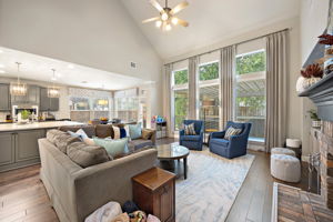Two story ceiling with large windows