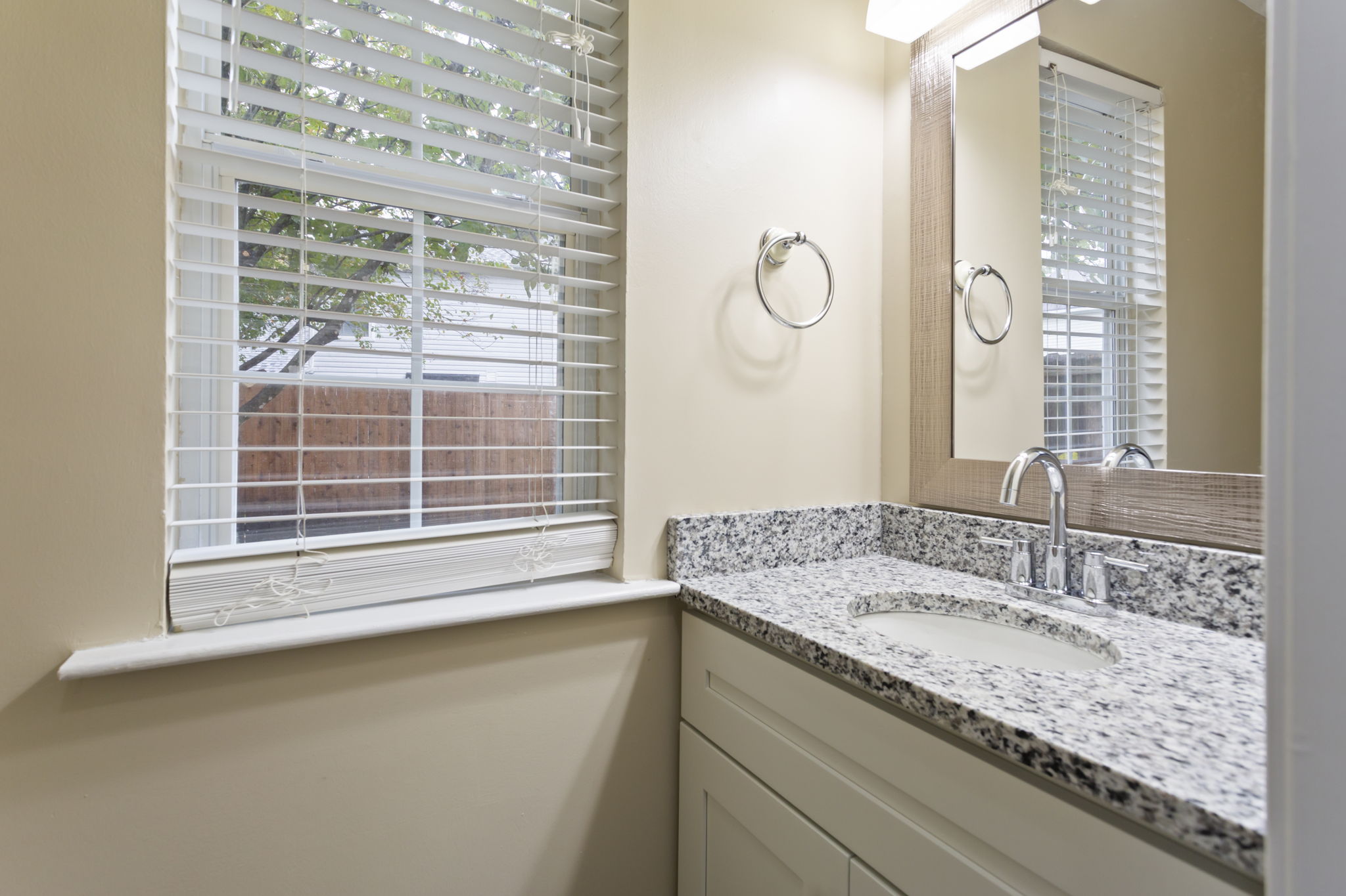 Stylish main-level powder room.