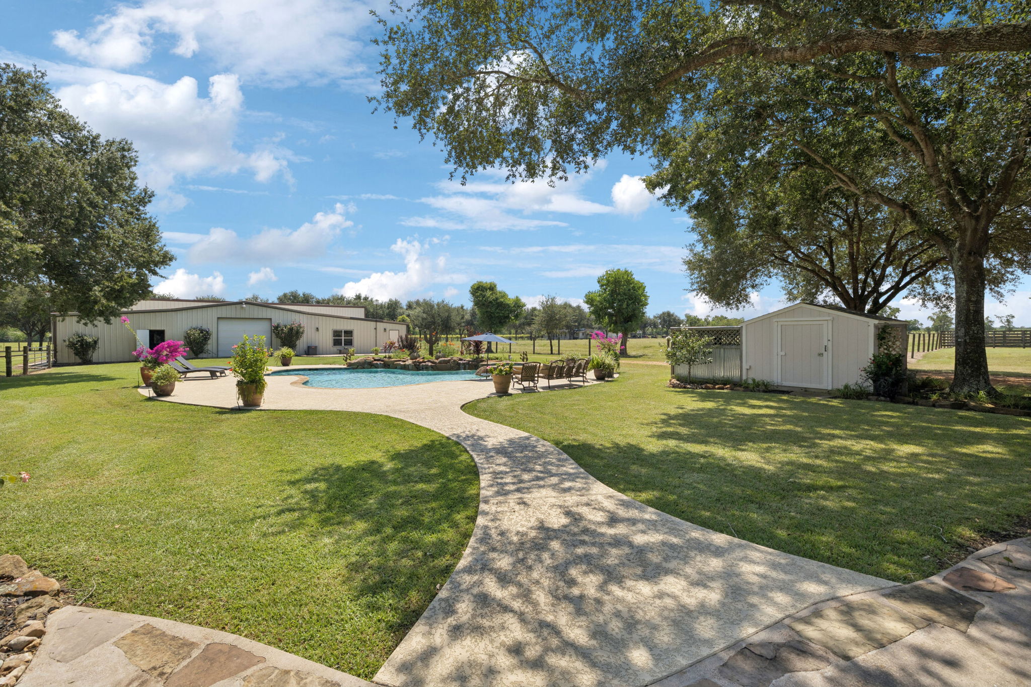 Pool equipment and garden shed.