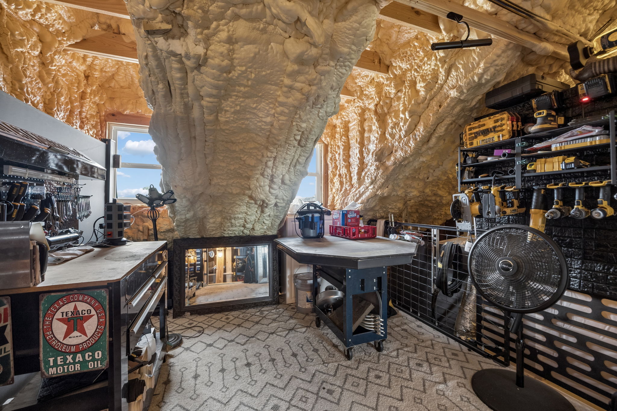 A Dedicated Workshop Above the Garage – The insulated attic area has been configured for hands-on projects, tool storage, and organized work space, adding flexibility rarely found in standard homes.