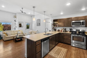 clear kitchen counters and remove the dog bed under the table