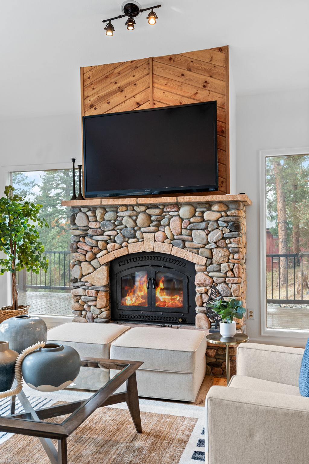 River Rock Fireplace