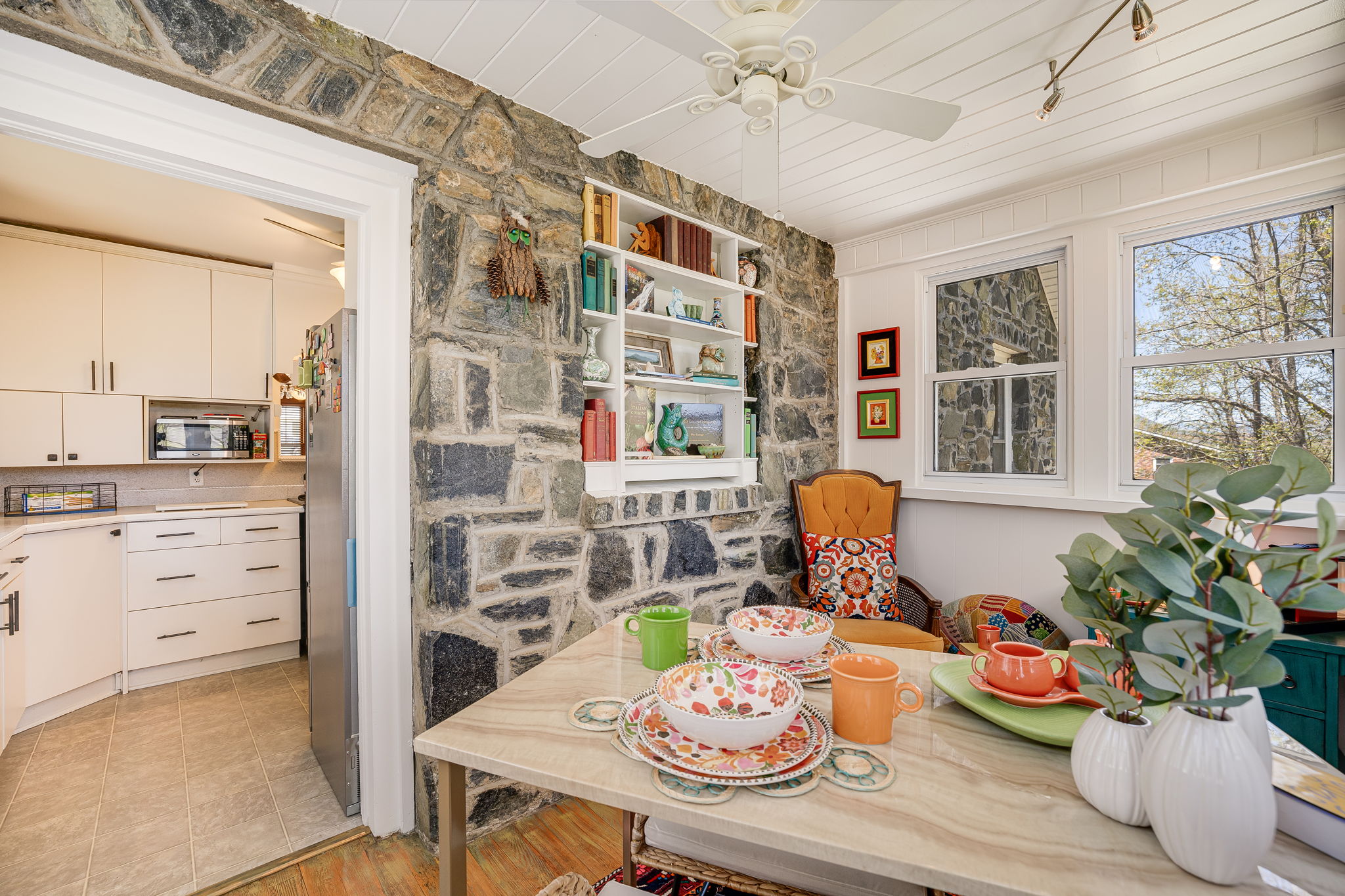 Enjoy looking at your amazing rock wall while eating breakfast!
