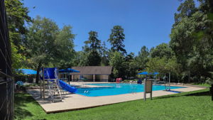 This photo shows one of 14 community swimming pools residents in The Woodlands have access to.