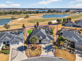Aerial Front Elevation with Property Lines and Stunning Golf and Water Views!