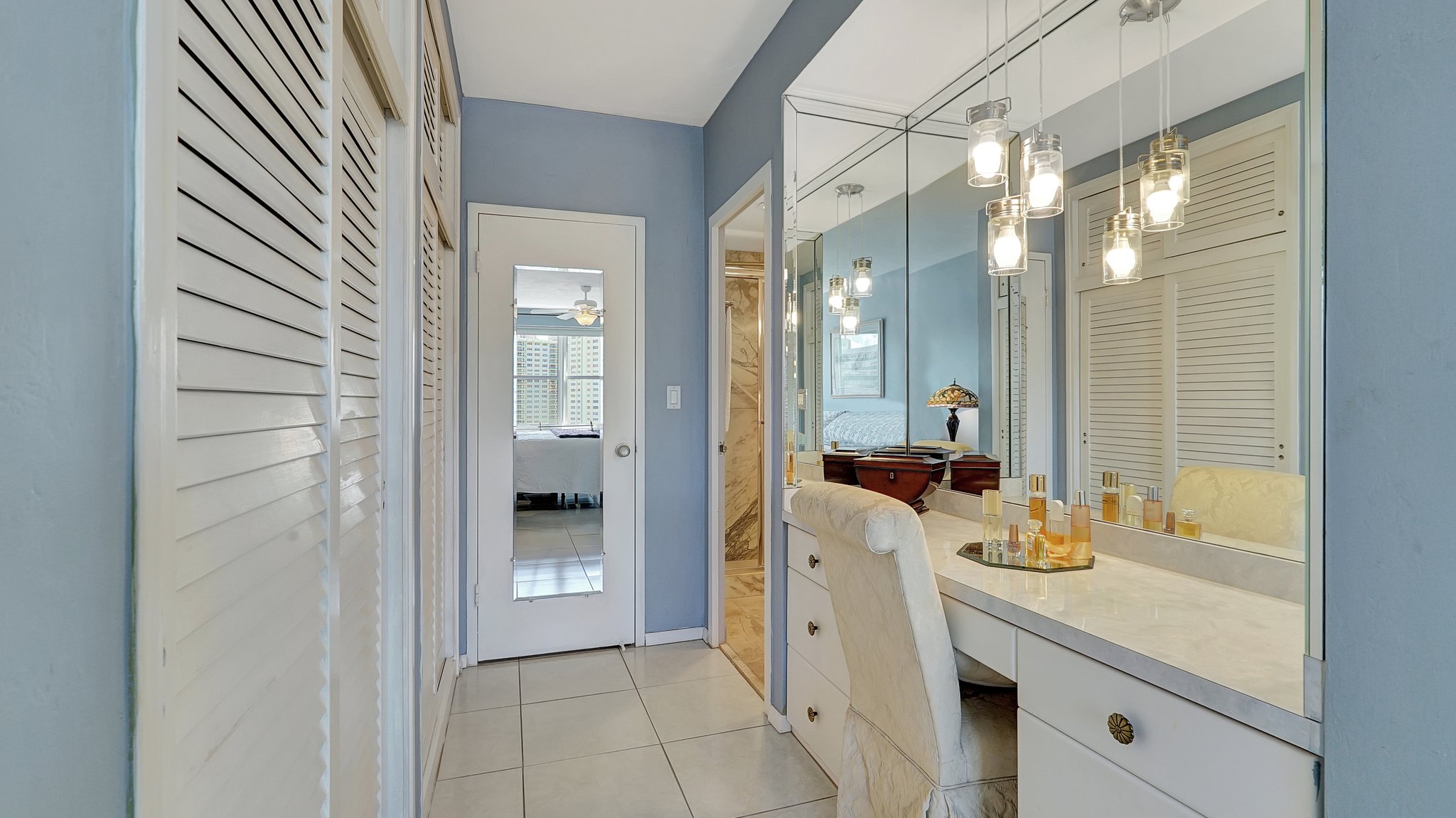 Vanity and wall of closets