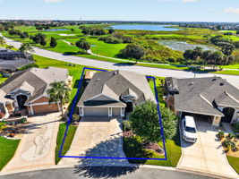 Aerial Front Elevation with Property Lines and Golf and Water Views