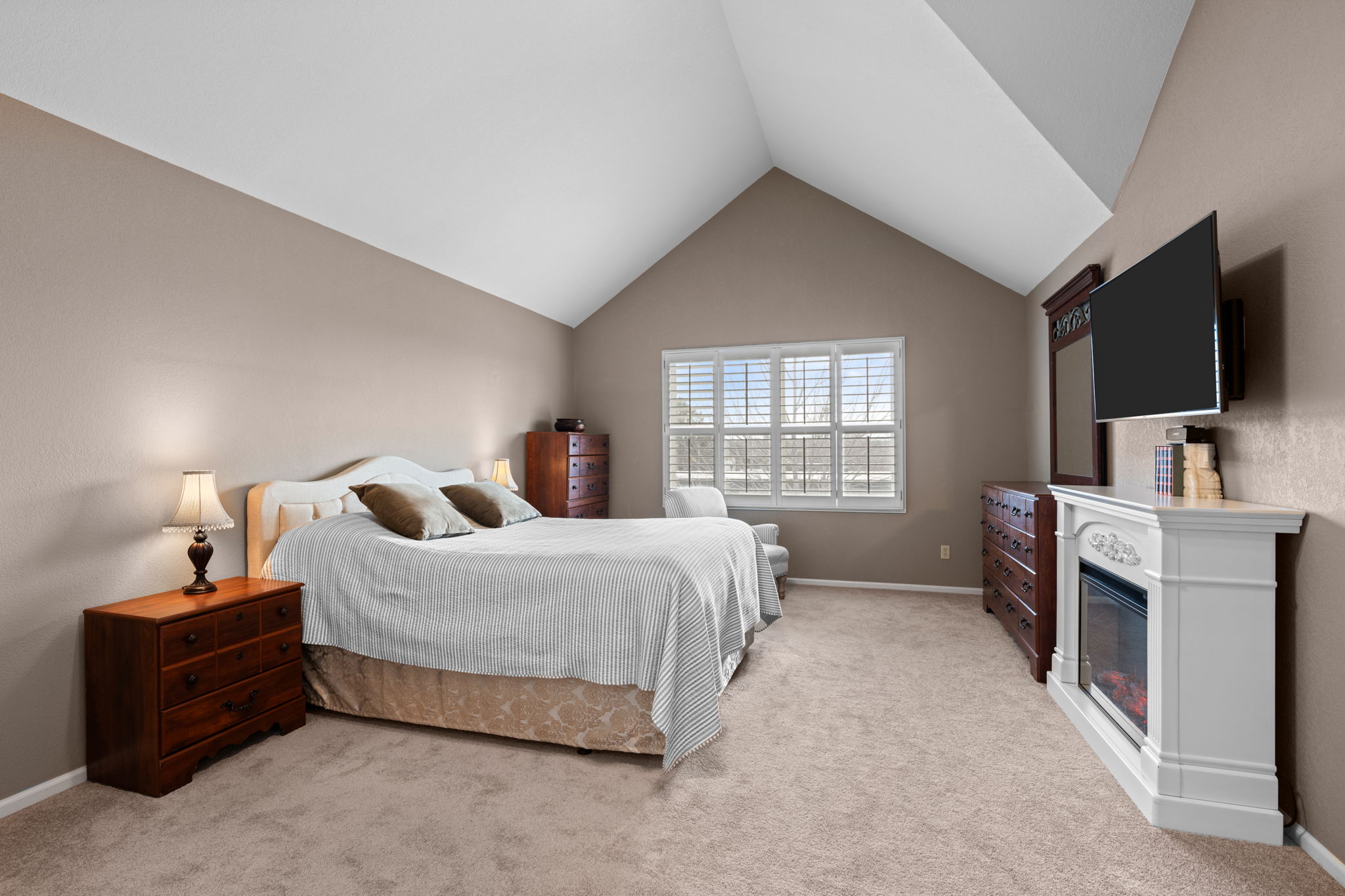 Vaulted Ceiling, plantation shutters