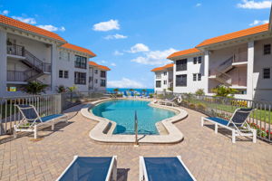 Pool with beach views