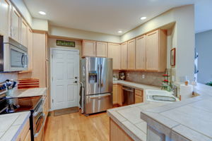 Stainless steel appliances and lots of cabinet space.