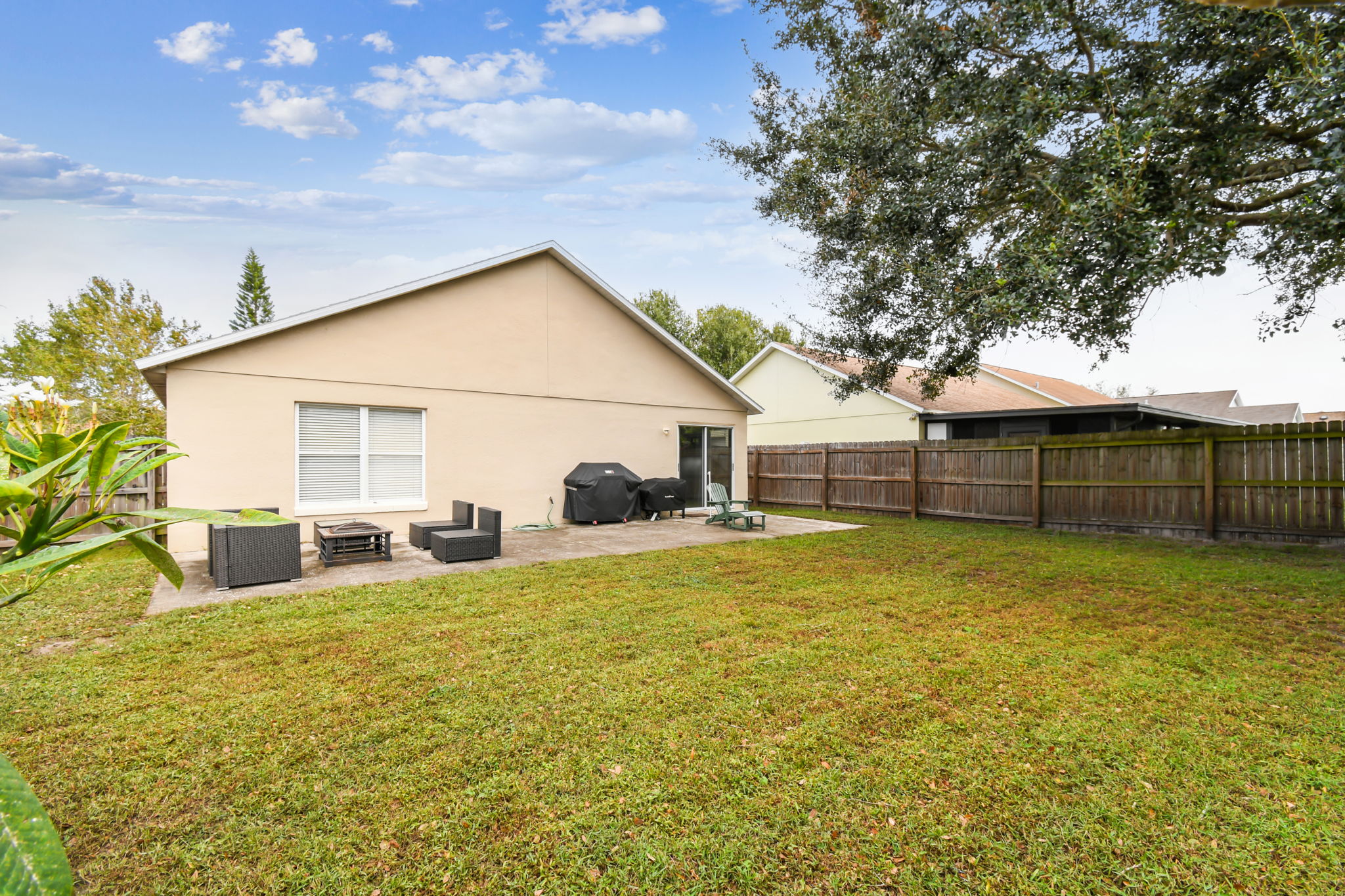 Fenced backyard with room for pets