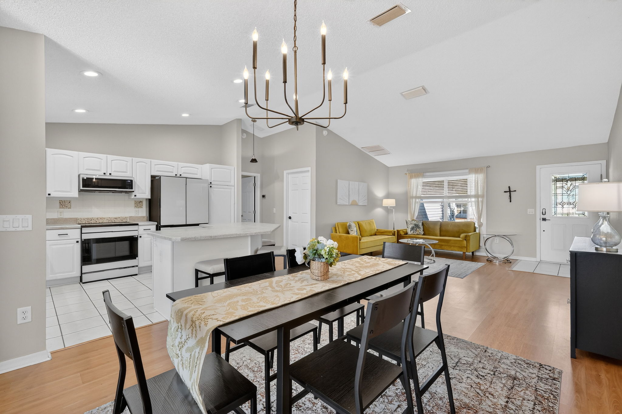 Kitchen, Dining, and Living Rooms