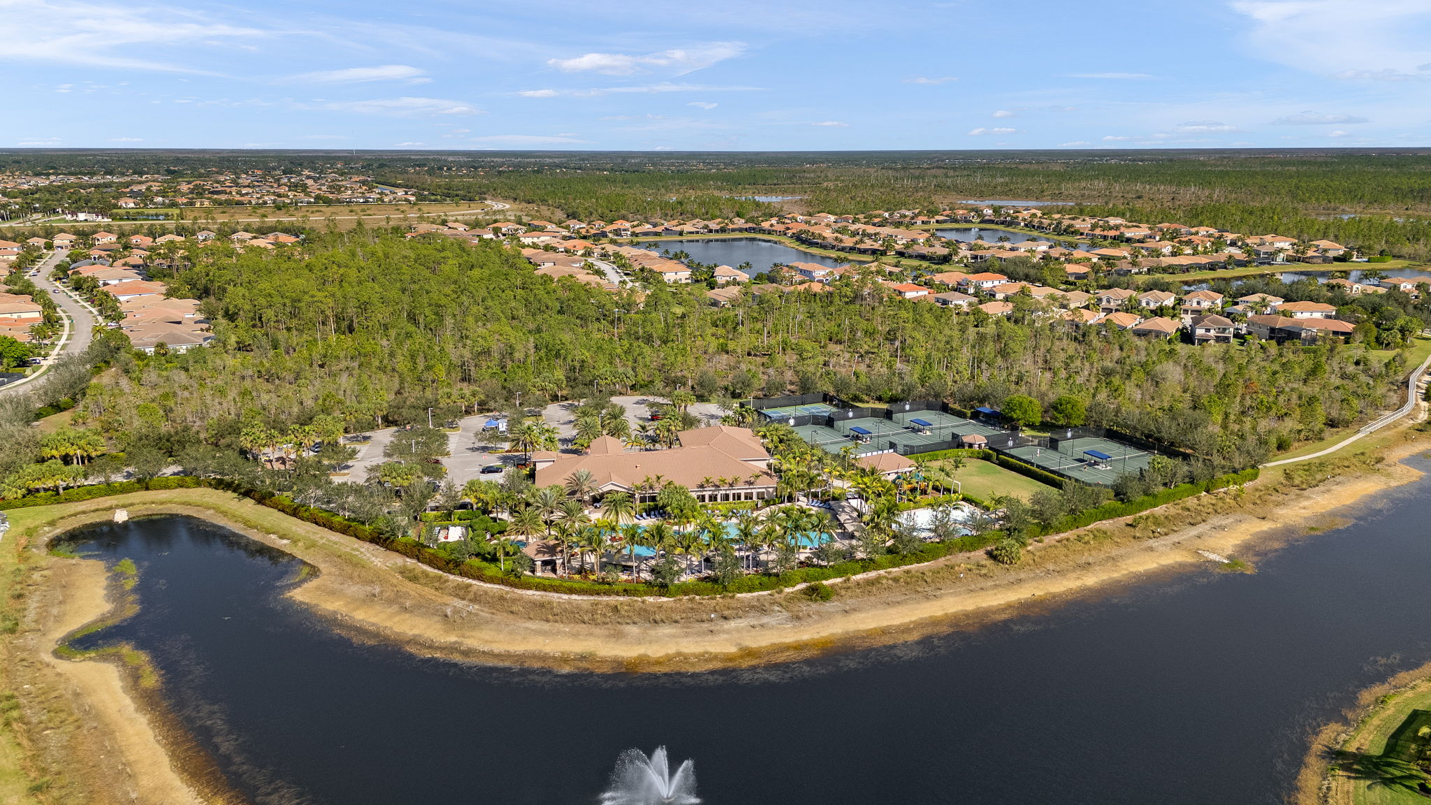 Drone shot of Riverstone Community amenities...