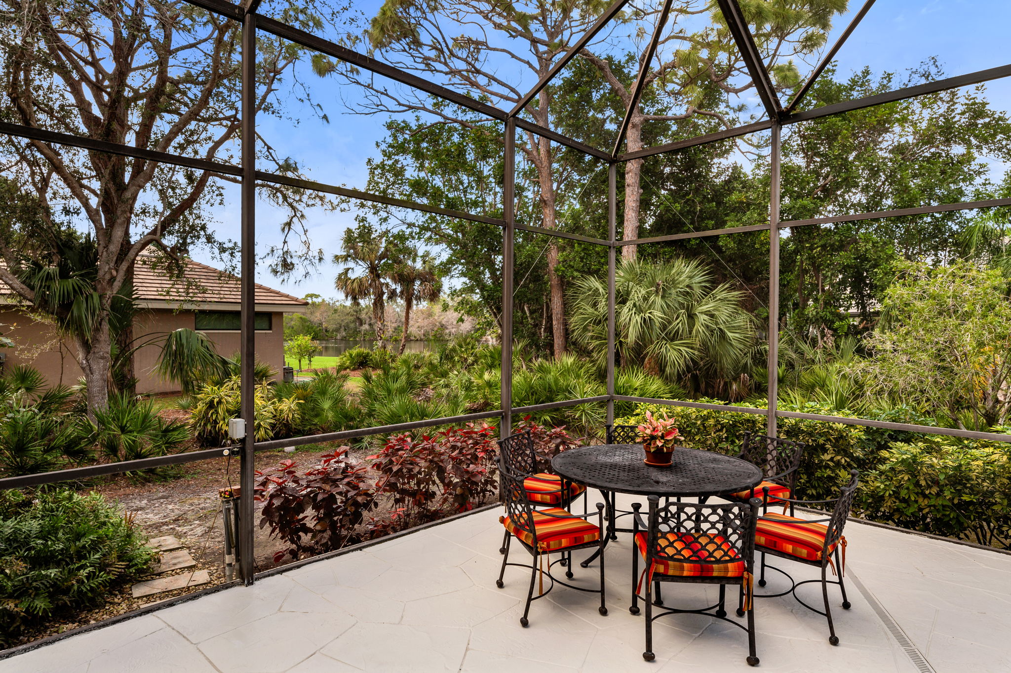 Outdoor Dining allows for privacy with a touch of lake vistas.  If guests stay until dusk...sunset skies will be all the rage!