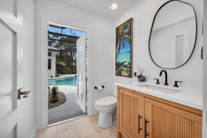 Pool Bathroom leads straight to pool/spa outdoor oasis! No tracking wet feet through the home !