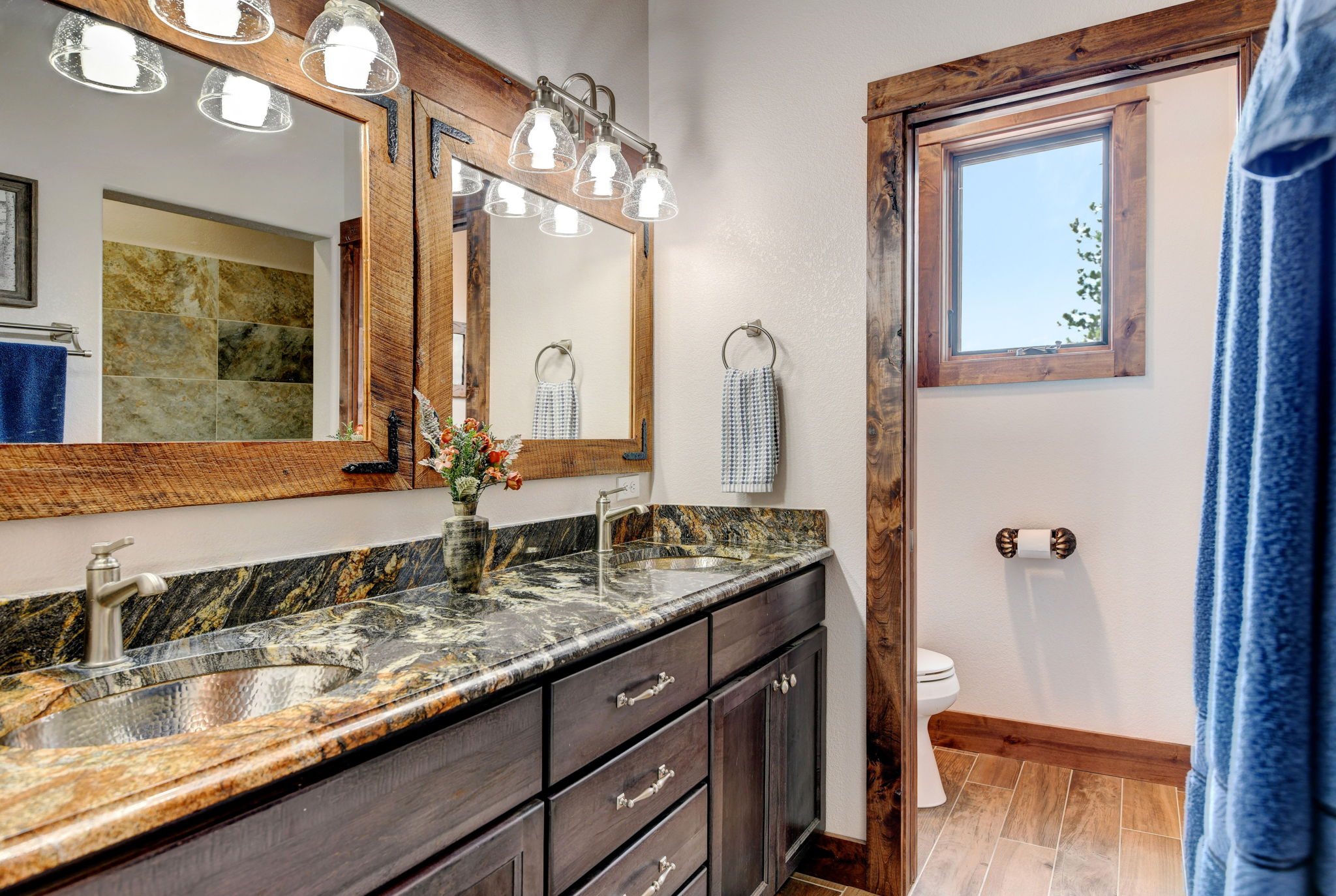 Primary Bathroom Double Vanity with Custom Mirrors