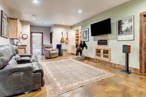 Great Room with Built-in Surround Sound and Subwoofer