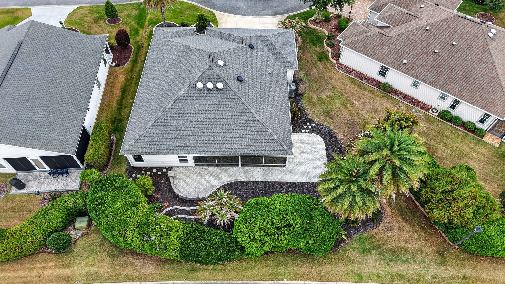 Aerial Rear Elevation with HARDSCAPING and PRIVACY LANDSCAPING