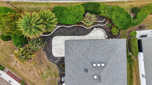 Aerial Front Elevation with REAR HARDSCAPING and PRIVACY LANDSCAPING