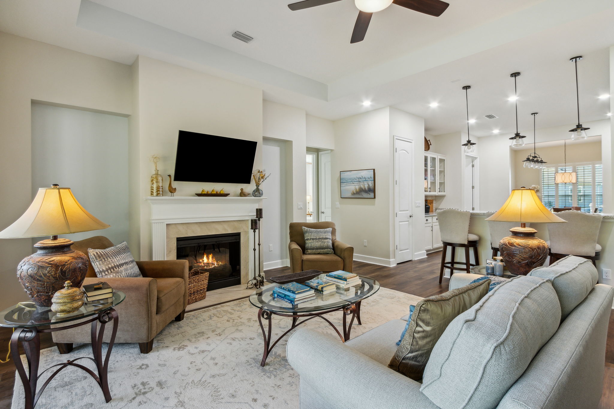 Living Room with Hallway Entry to Guest Rooms to Left