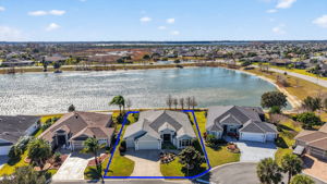 Aerial Front Elevation with Property Lines and Water Views