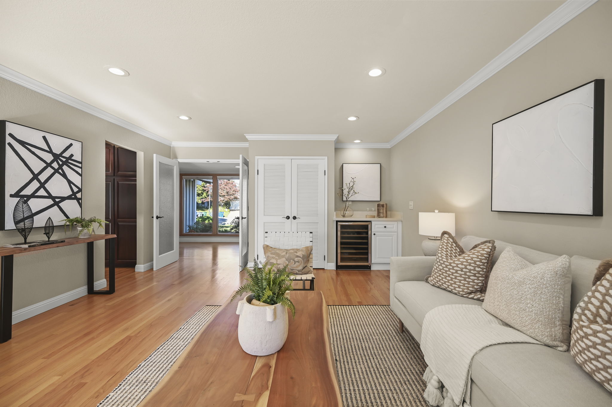 Wine refrigerator and spacious storage closet