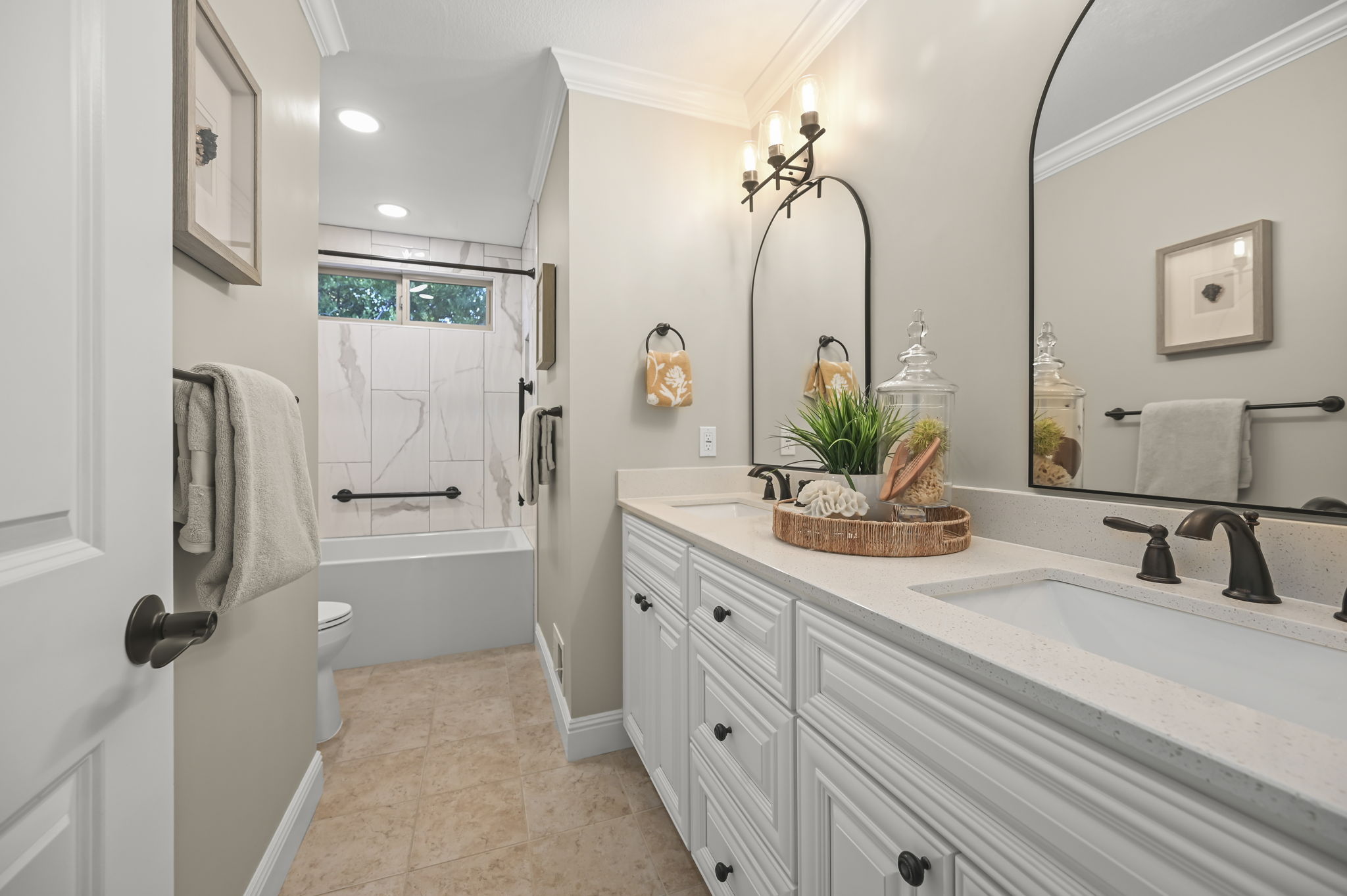 Updated hall bath with dual vanities