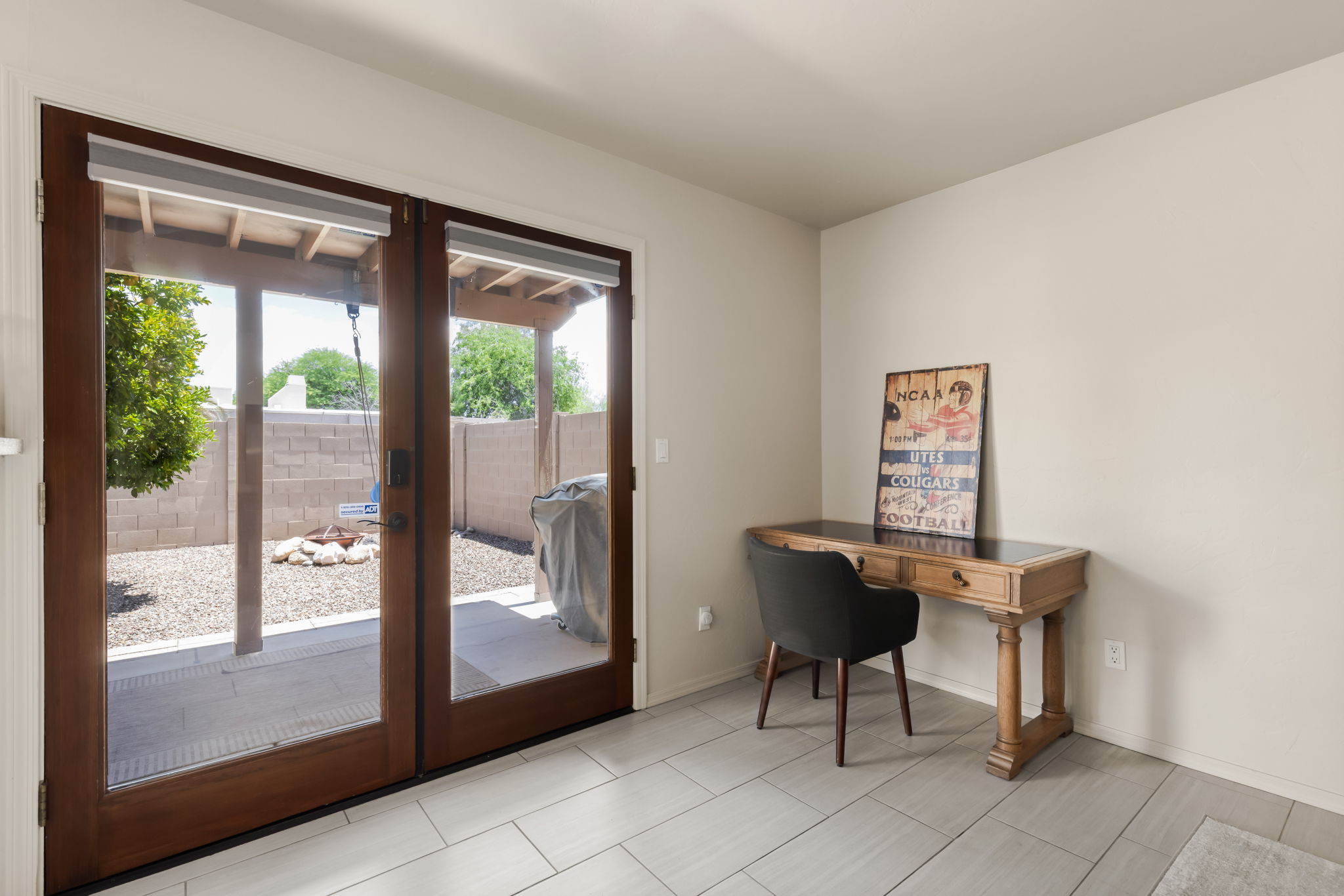 Family Room nook for desk.  sliding door to covered patio