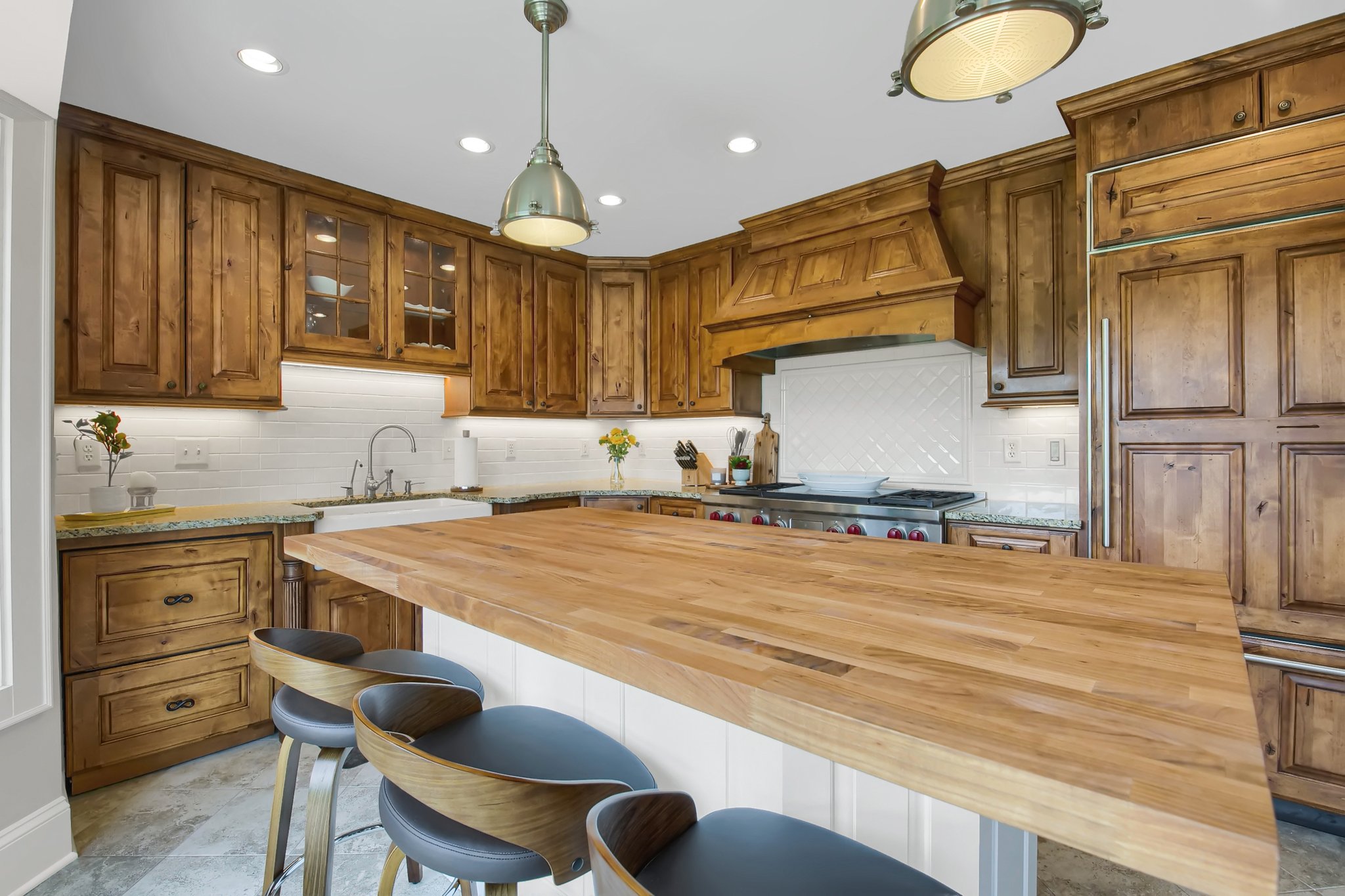 Butcher Blook Island & Granite Countertops