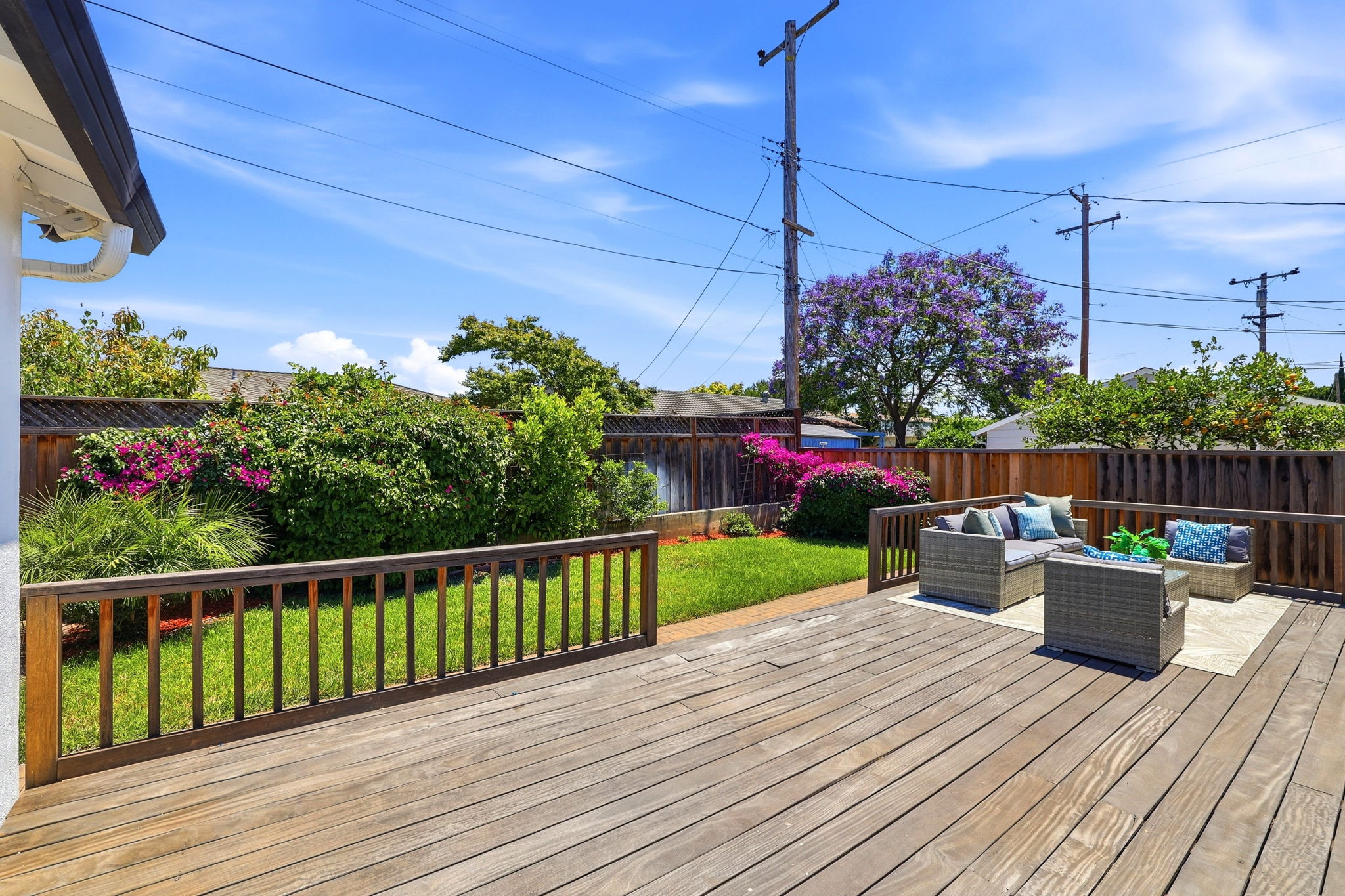 Upgraded Backyard with Teak wood deck & brick walkway