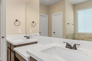Double sinks in the primary bath w/recent faucet updates.