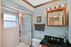 Guest bath closest to kitchen/stairs