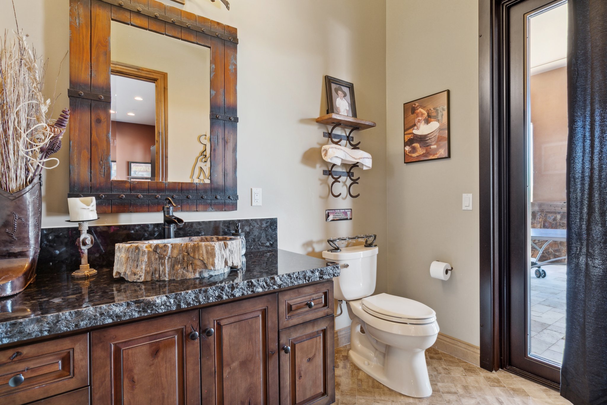 Petrified wood sink in half bath