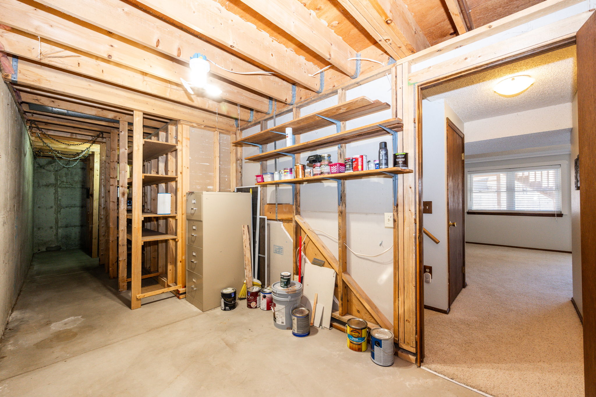 Unfinished Storage w Built-in Shelves