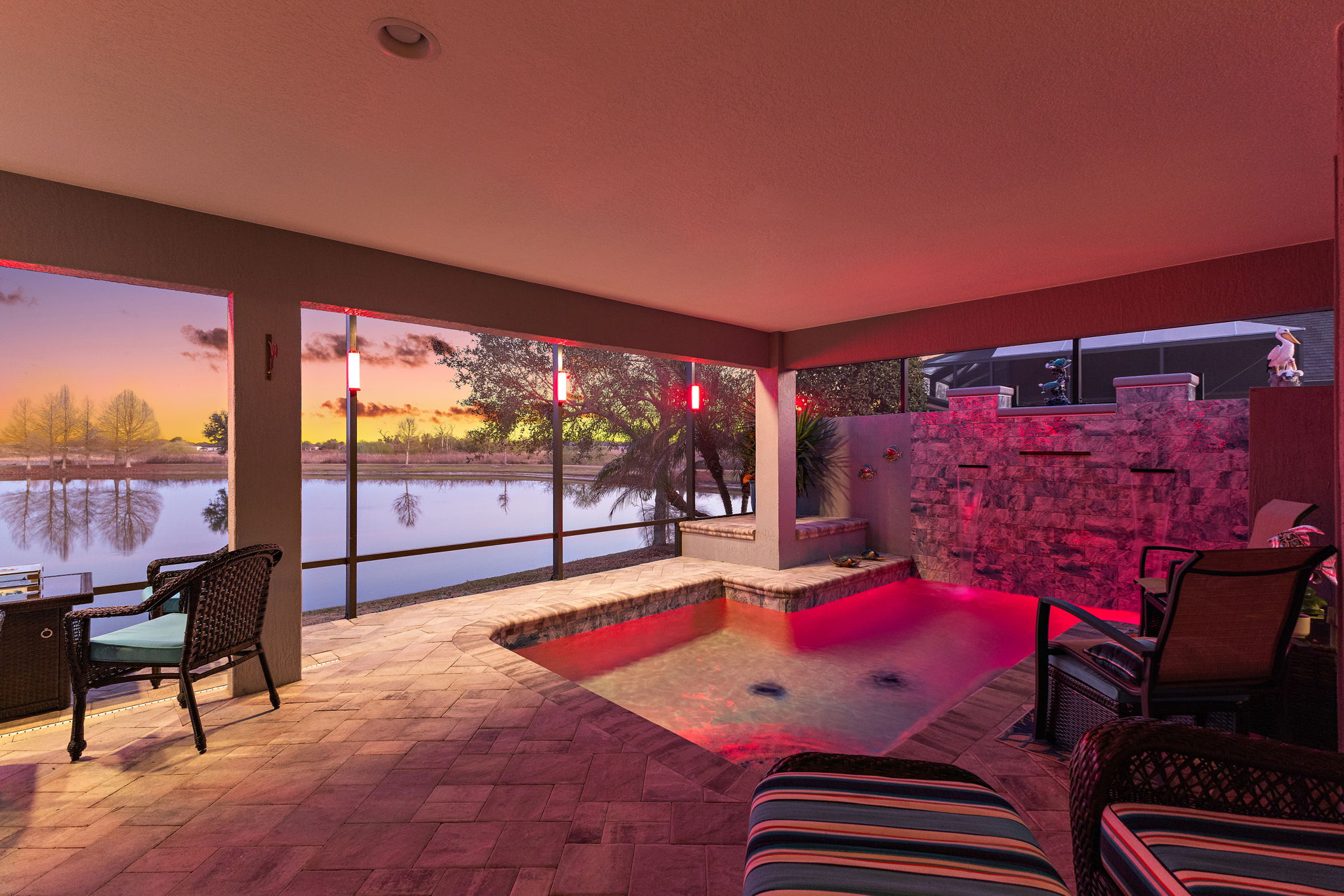 Twilight of Swimming Pool with Water Views