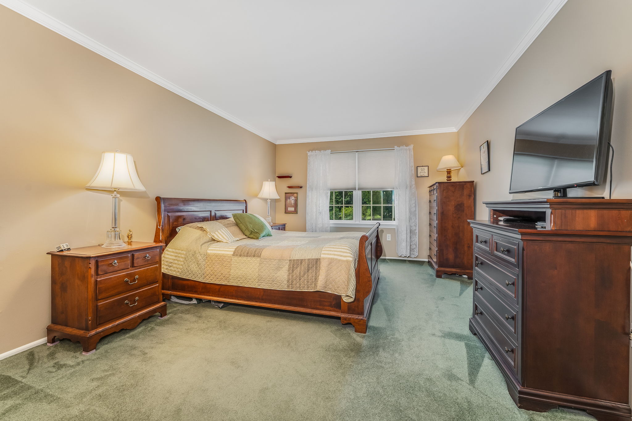 Primary Bedroom Crown moulding, dressing area with walk-in closet, neutral carpet