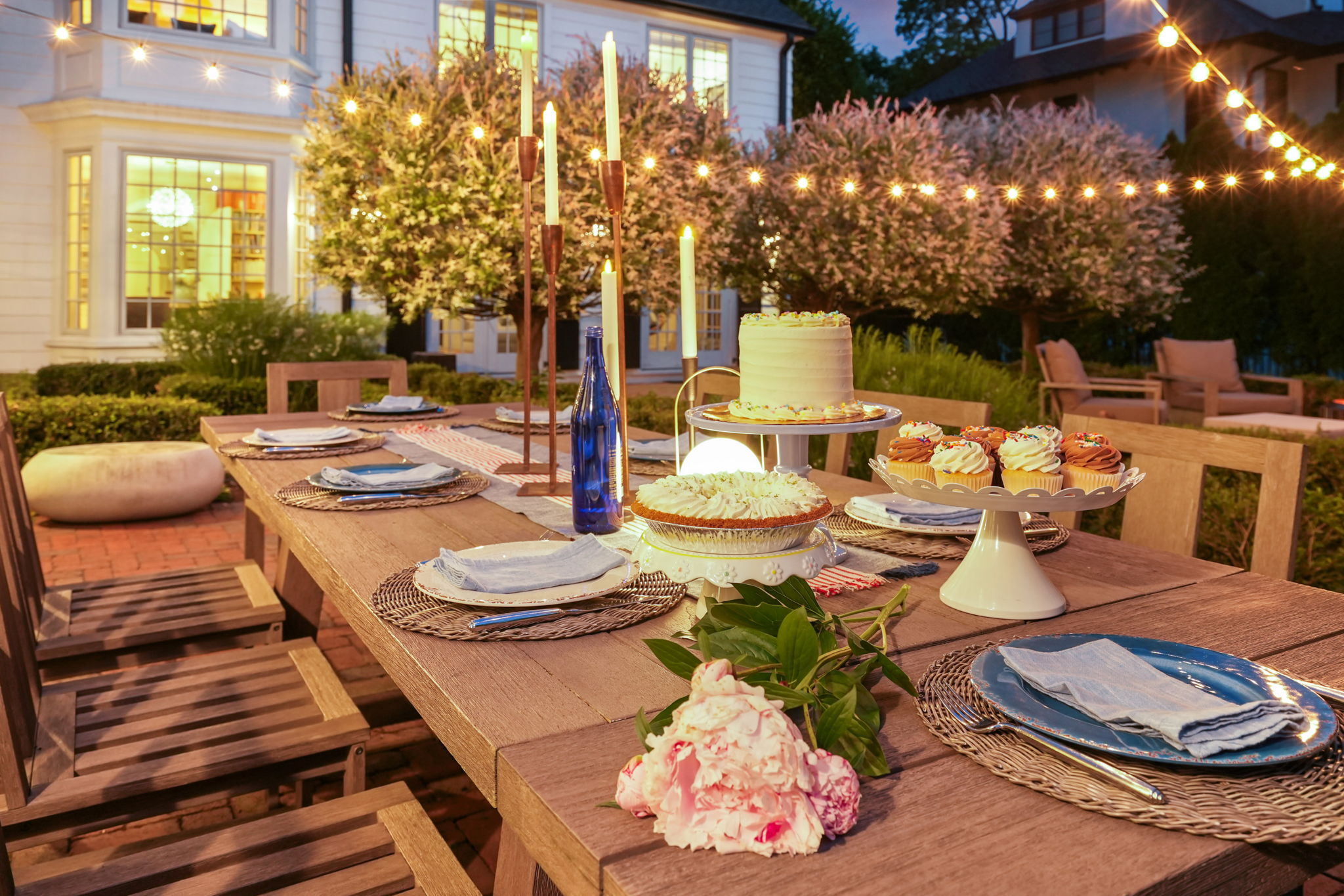The sort of backyard that turns quick dinners into long nights under the stars.