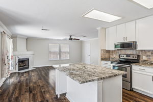View from kitchen to the family room.